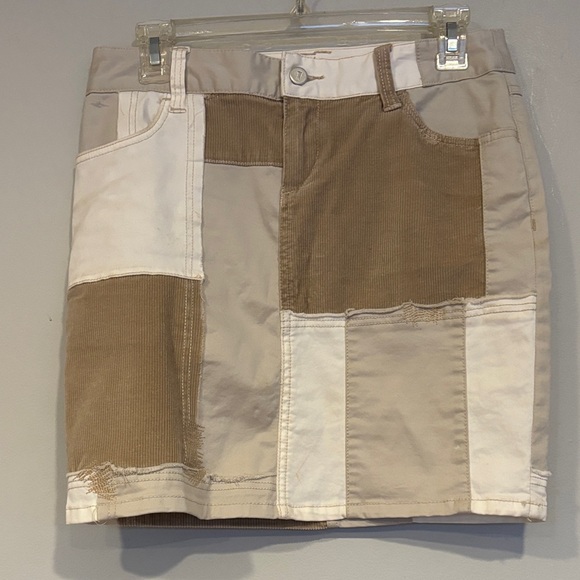 Pilcro Dresses & Skirts - Pilcro Patchwork Mini Skirt in Tan and Cream